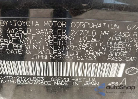 2011 Lexus Is 250 z USA, uszkodzony, nr VIN JTHBF5C26B5152953